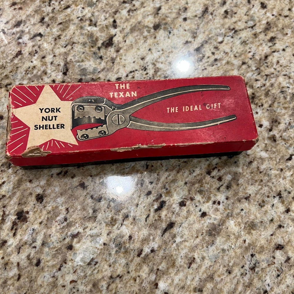 Vintage York Nut Sheller The Texan Polished Aluminum Pecan Cracker with Box